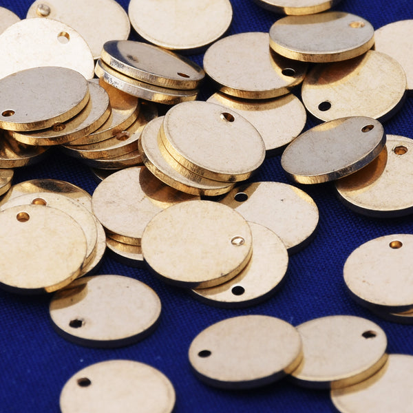 Round Brass Stamping Blanks Discs Tags,Personalized Stamping Blank with hole,tibetara®,About 3/8"（10mm）50 each/lot