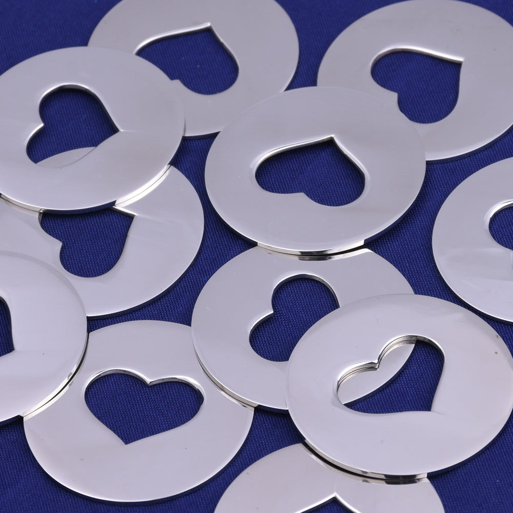 Stainless Steel Round Heart Washer Blank FANTASTIC SHINE,tibetara® About 1 1/4"(32mm) 18 Gauges Jewelry Stamping Blank,10 each/lot