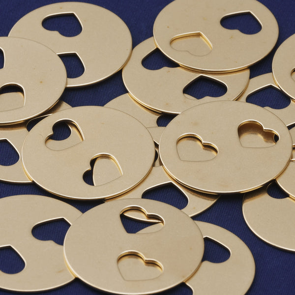 Brass round Heart  washer blank ,Brass Round Heart  Washer Blank FANTASTIC SHINE,About 1 1/4"（32mm） tibetara®,20 each/lot