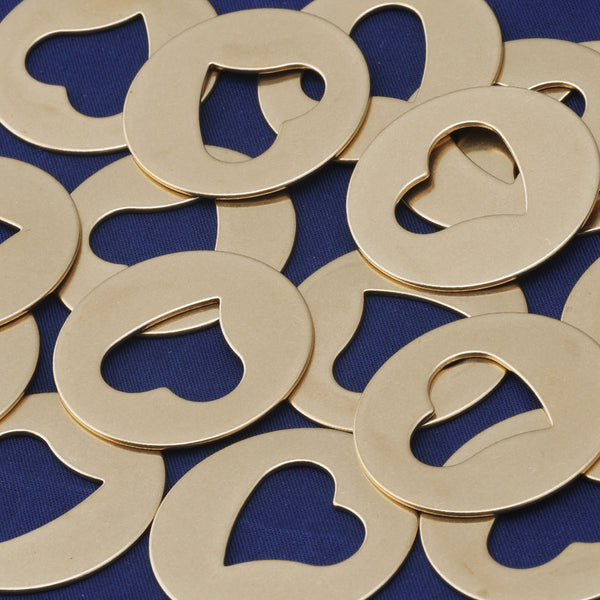 Brass Round Washers heart shaped hole  FANTASTIC SHINE,Stamping Blank,tibetara®,About 1 1/4"（32mm) 18 Gauges,20 each/lot