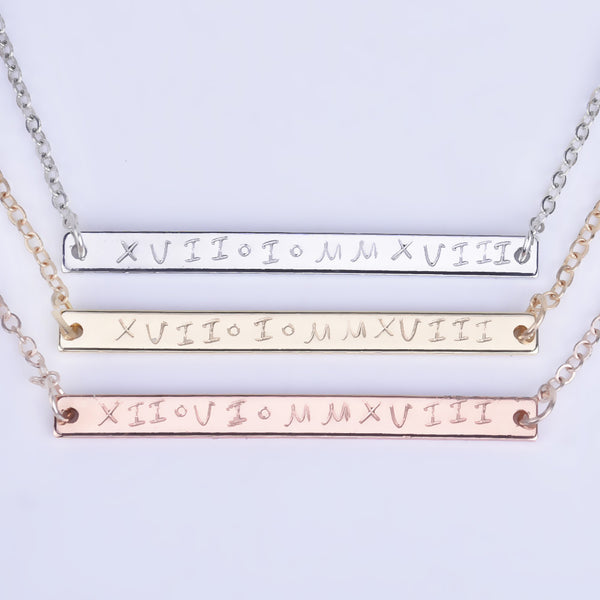 Wedding date,Custom Bar Necklace,Roman Numeral Necklace,Date Necklace,Birthday Gift