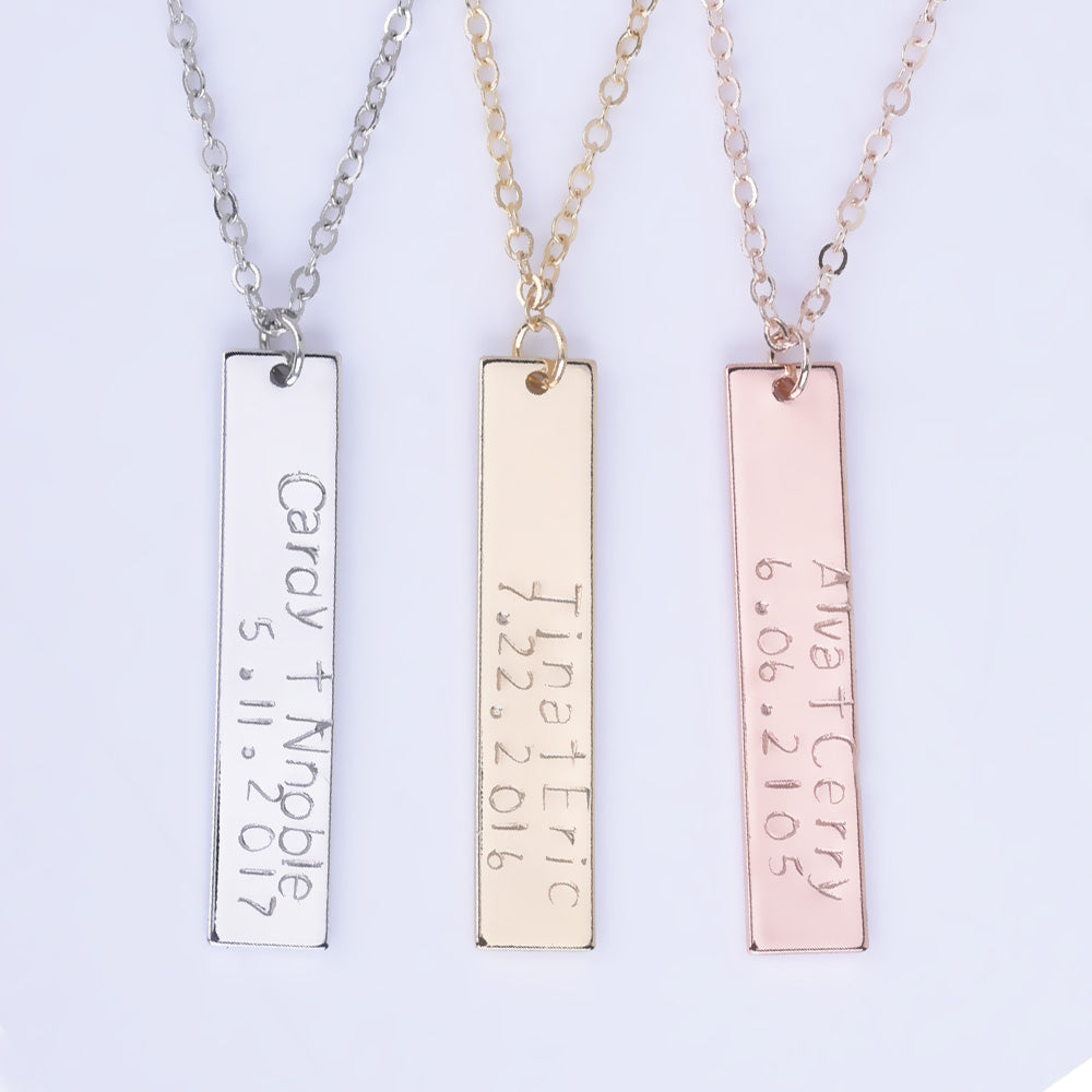 Silver,Gold,Rose Gold Bar Necklace,Custom Necklace, Kid Name Initial Necklace