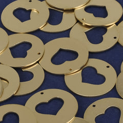 Shiny Gold Plated Coins,Round Blank,Heart hole,About 1