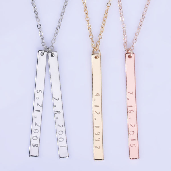 Engrave Bar Necklace,Birthday Necklace,Anniversary Necklaces,Wedding Date Jewelry