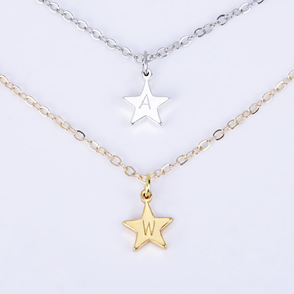 Personalized hand casted Star necklace, engraved  Personalized star Necklace , name jewelry,stamped star jewelry