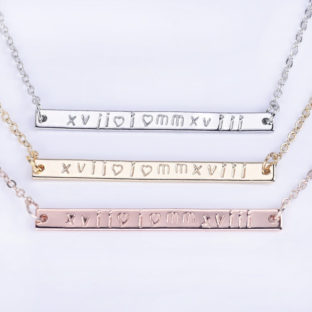 Gold bar necklace, rose gold necklace,Roman Numeral Necklace